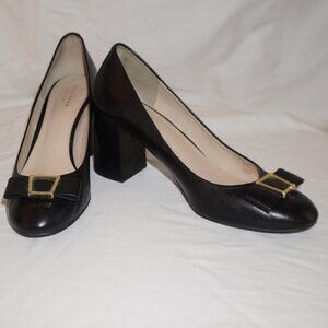 Cole Haan Emory Bow Black Block Heel Leather Heels Pumps 9B Career